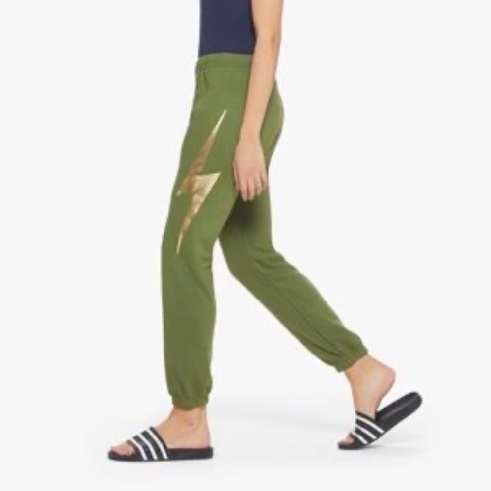Aviator Nation Olive Sweatpants with Gold Bolt